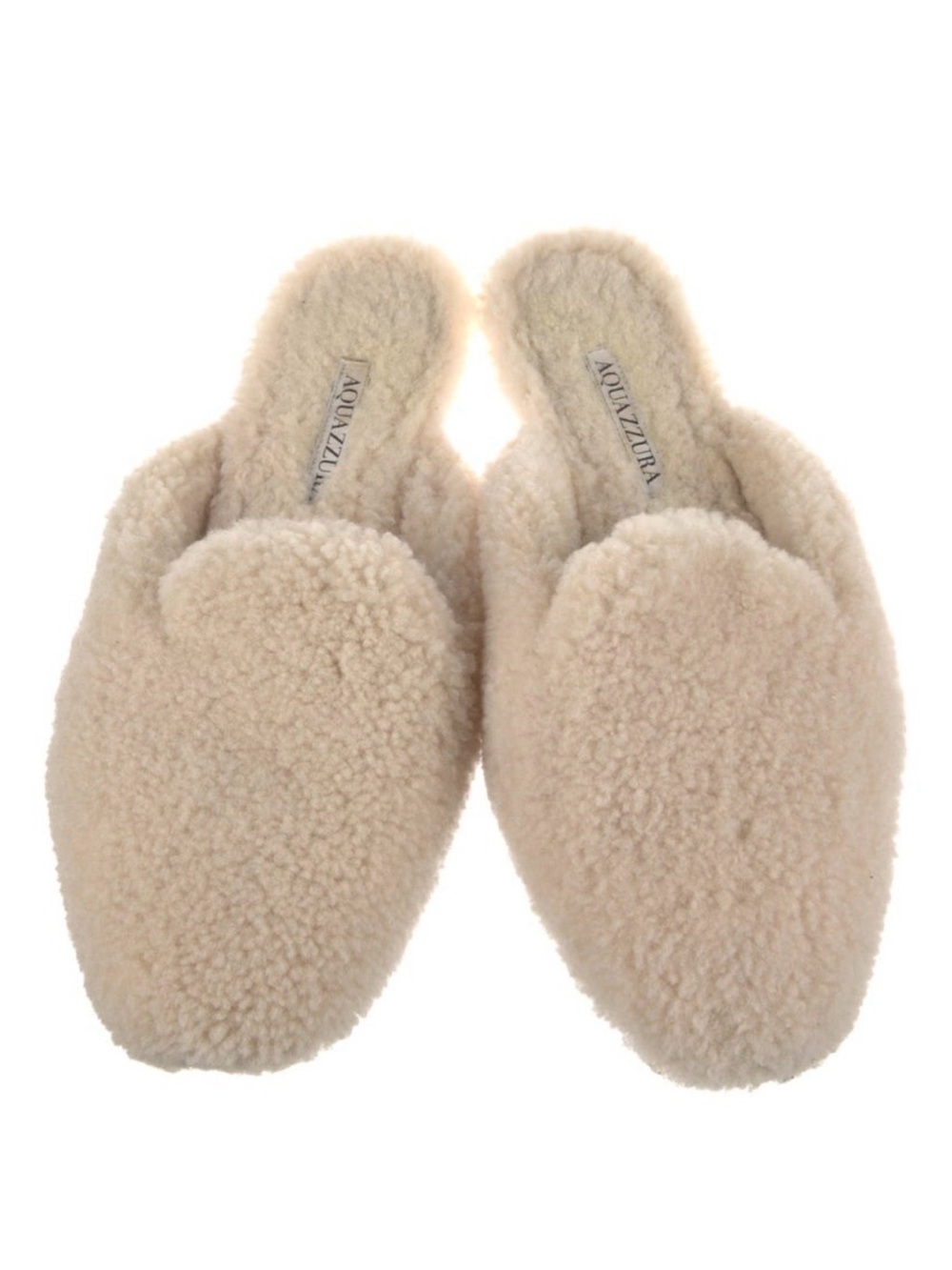 Aquazzura Beige Shearling Slip-On Mules
